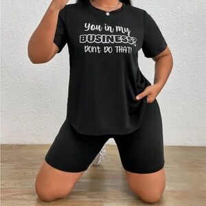 SHEIN EZwear Plus Slogan Graphic Tee & Biker Shorts